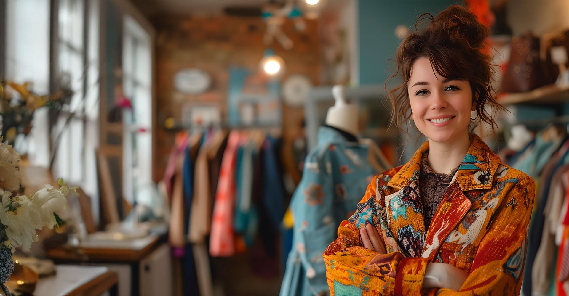 Business owner serving customers in her store
