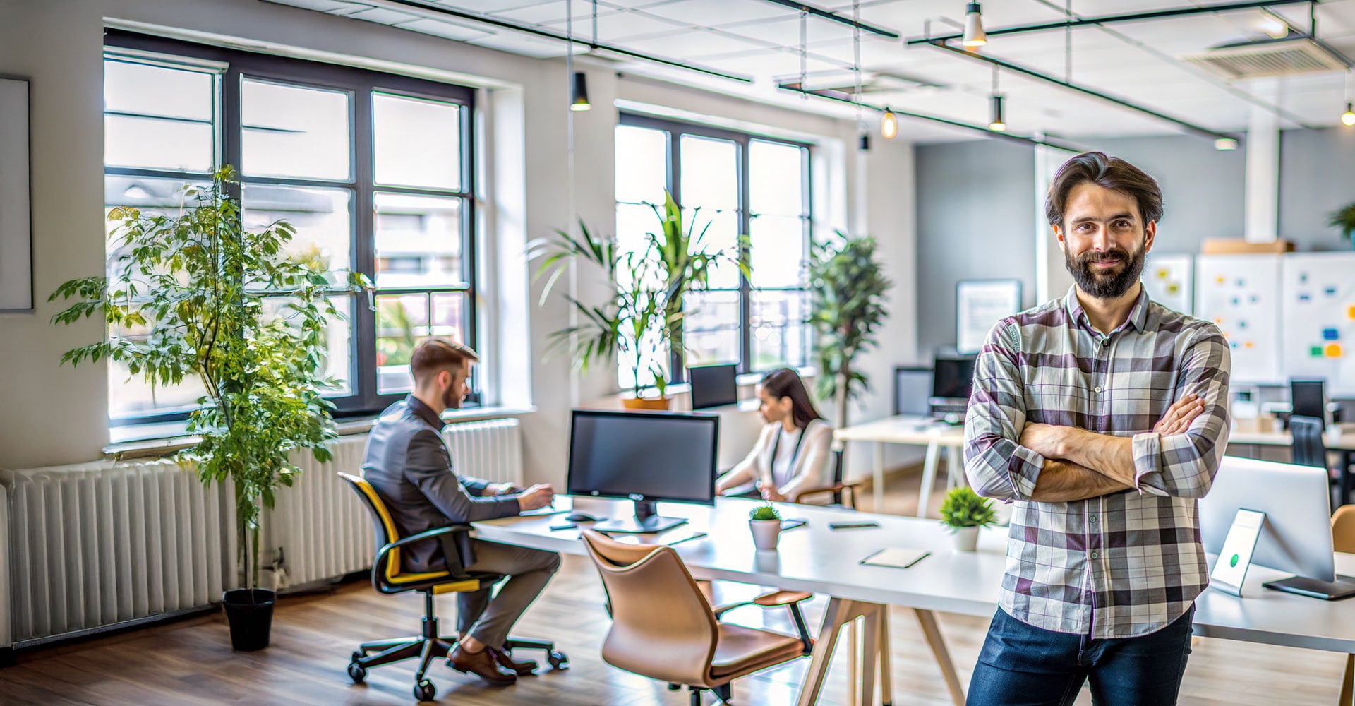 Business owner reviewing profitability in his office